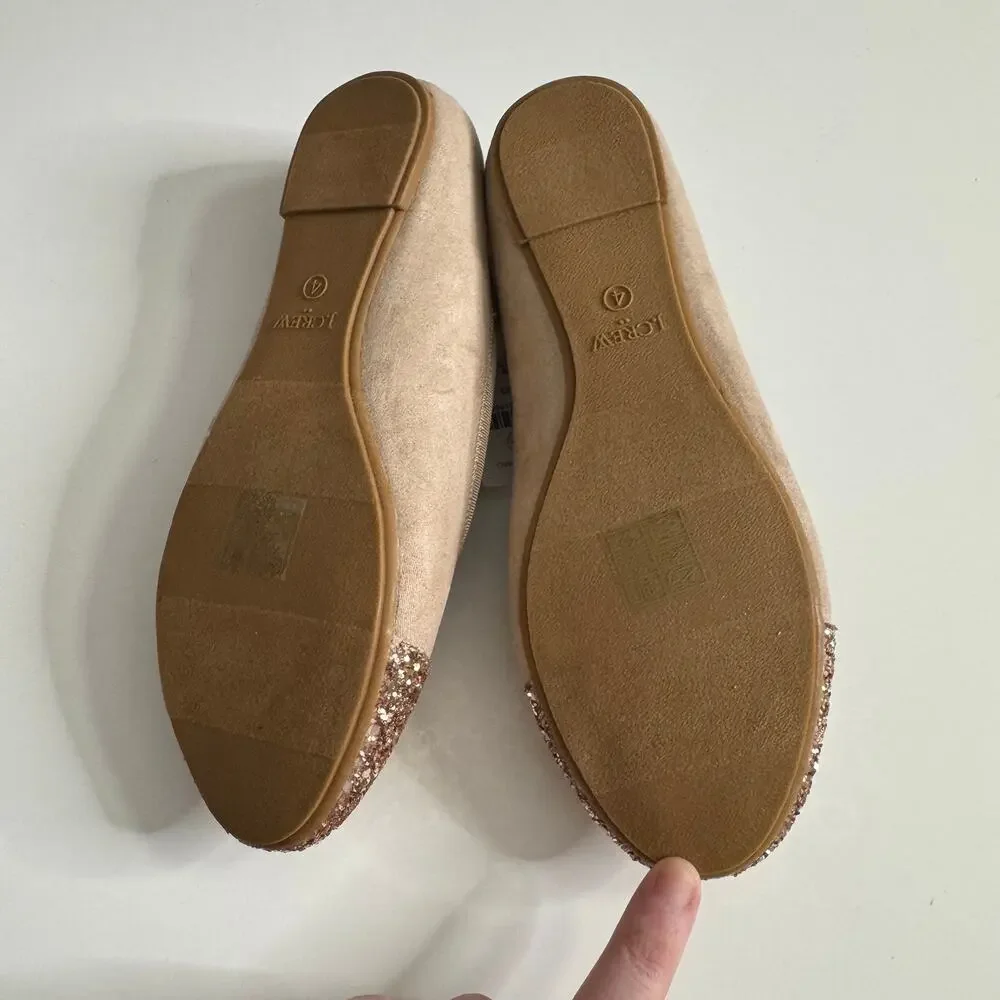 NWT J. CREW Crewcuts Girls' Glitter Cap Toe Ballet Flats Tan Gold 4